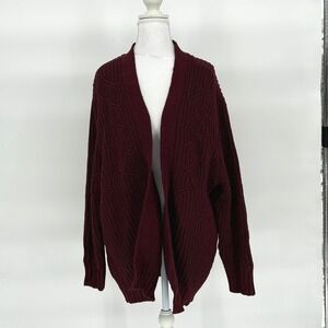 A New Day Open Front Knit Cardigan Women's XL Burgundy Maroon Chunky Sweater NWT
